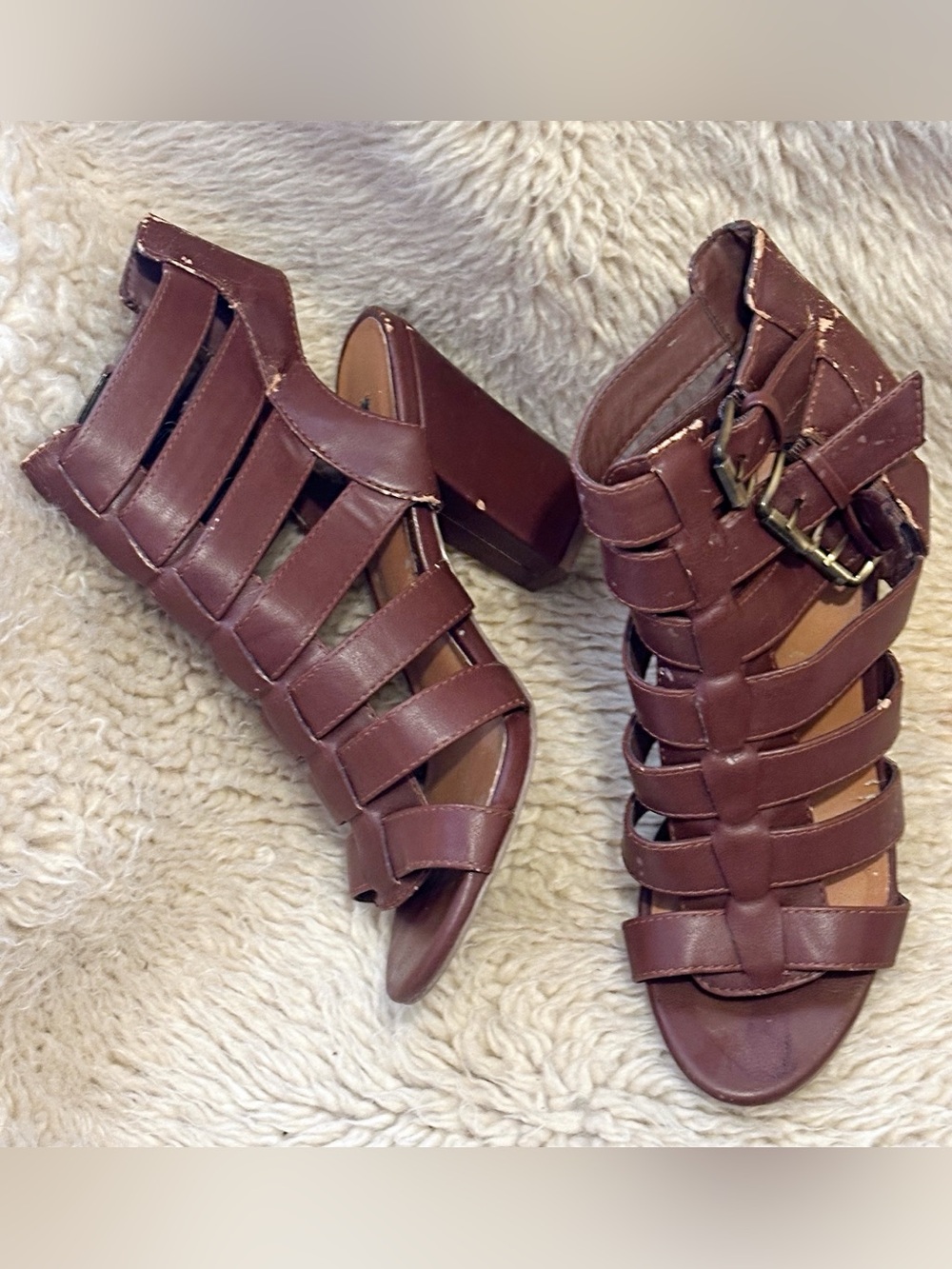 Forever 21 Brown Strappy Block Heel Sandals